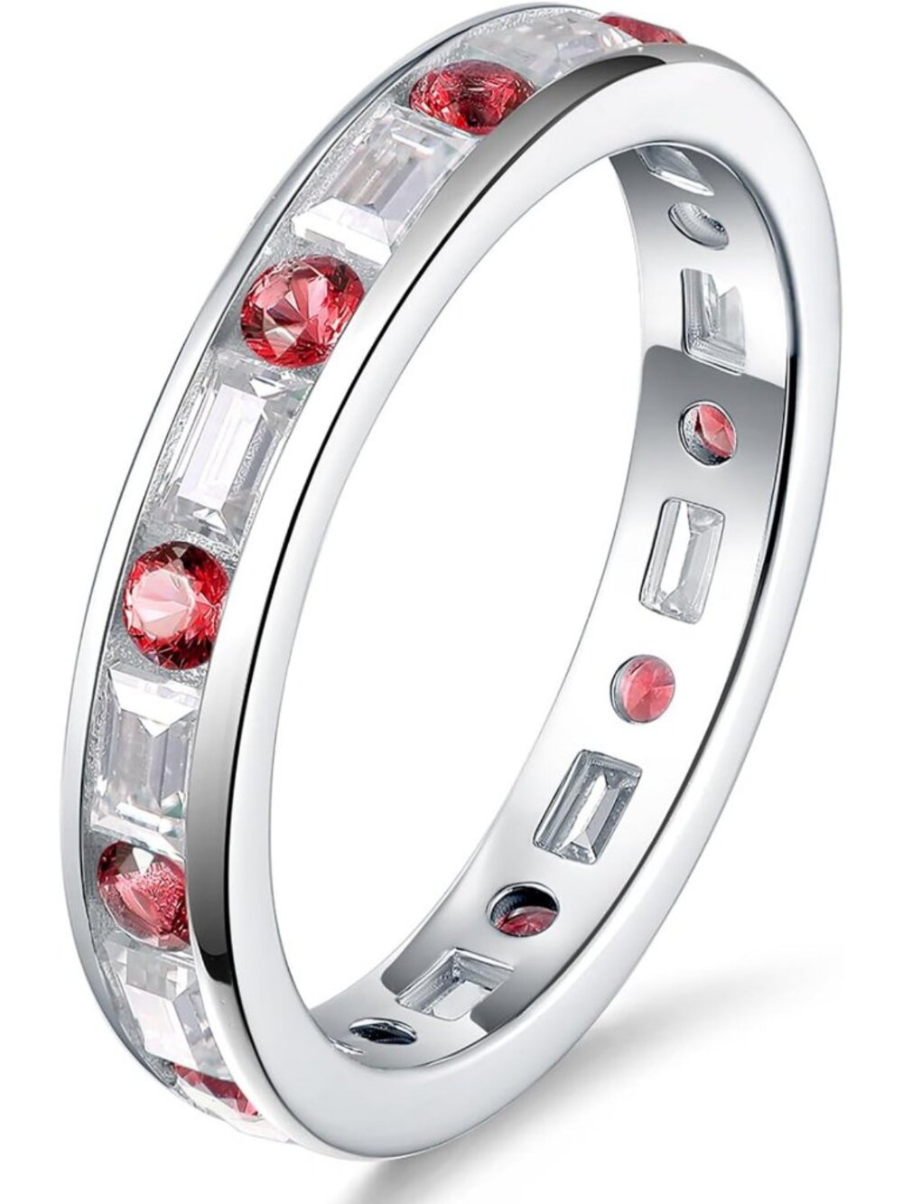 Stunning Moissanite Eternity Ring with Genuine Sapphire, Ruby & Emerald, 925